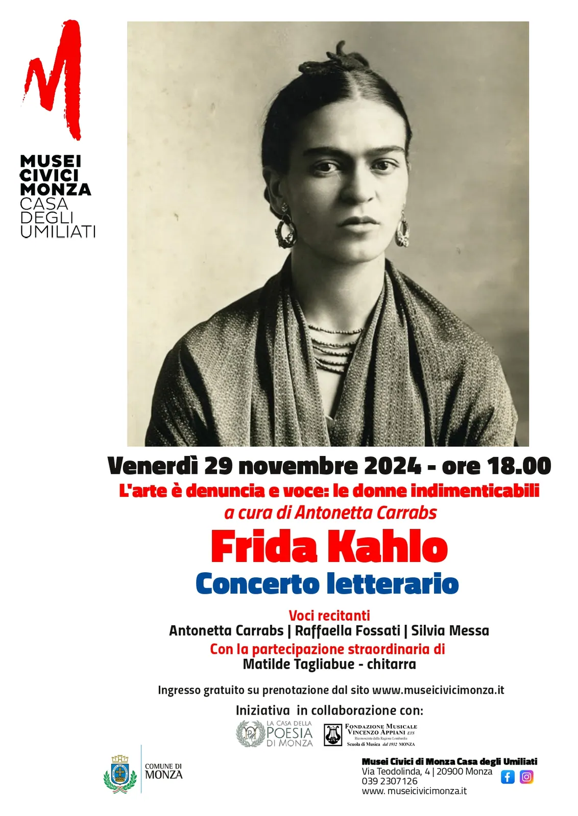 Concerto Letterario: Rassegna Donne Indimenticabili Frida Kahlo – Fondazione Musicale Vincenzo Appiani