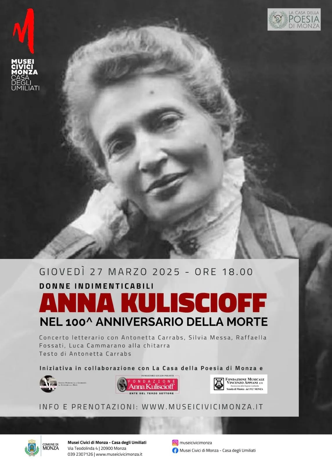 Locandina anna kuliscioff per 27 03 25 – Fondazione Musicale Vincenzo Appiani